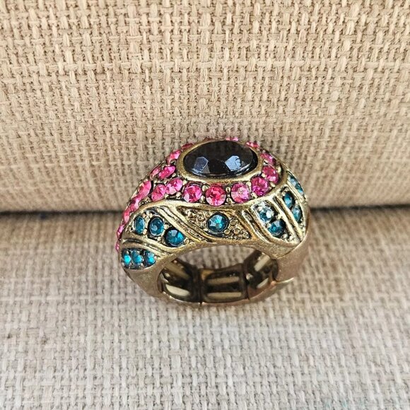 Women Ring Blue/Pink Crystals Accent Fashion Jewelry Size adjustable - Picture 11 of 12